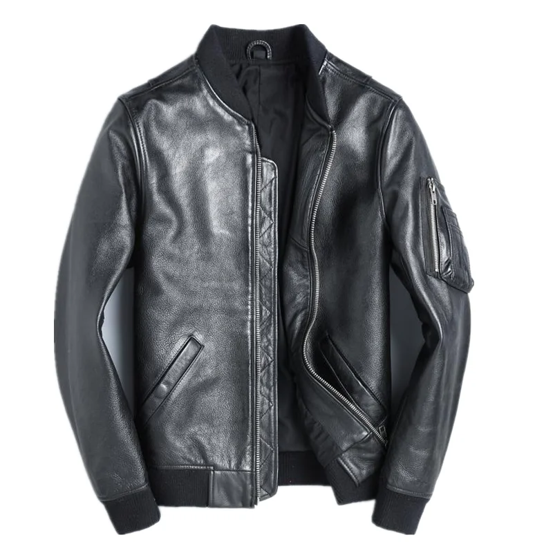 Mens Fashion Bomber Jacket - YR!Бесплатная доставка.оптовые продажи.Совершенно новая классическая кожаная