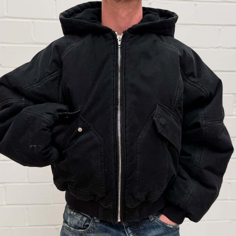Mens Fashion Bomber Jacket - Мужская утепленная куртка-бомбер из выстиранного холста