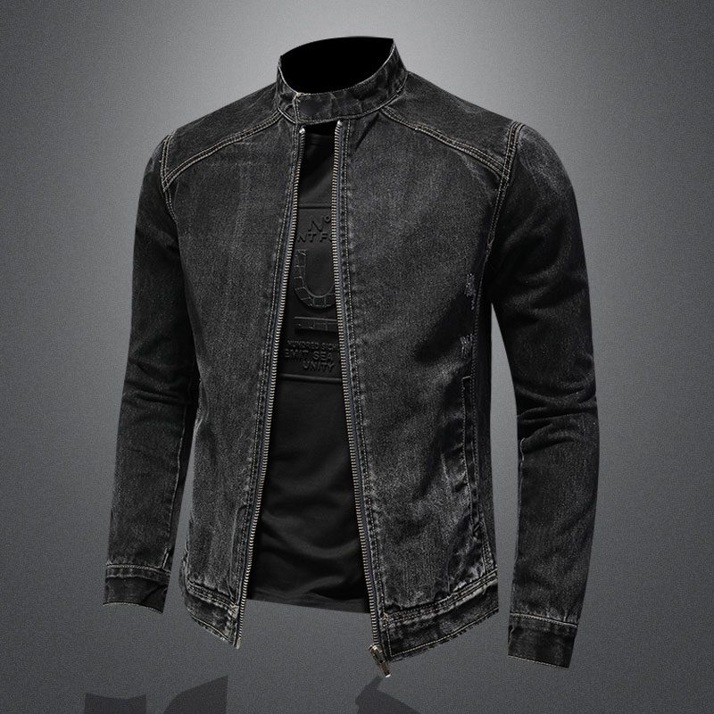 Mens Fashion Bomber Jacket - Мужская джинсовая куртка-бомбер на молнии, с