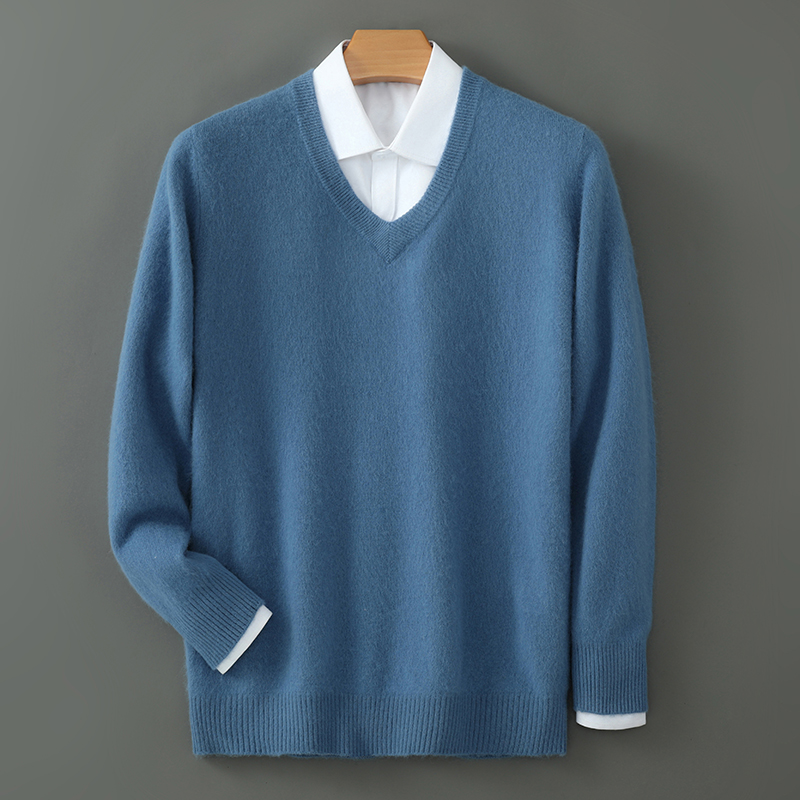 Men'S Fashion V Neck Sweater - Новинка Осень-зима 2024 Однотонный пуловер с