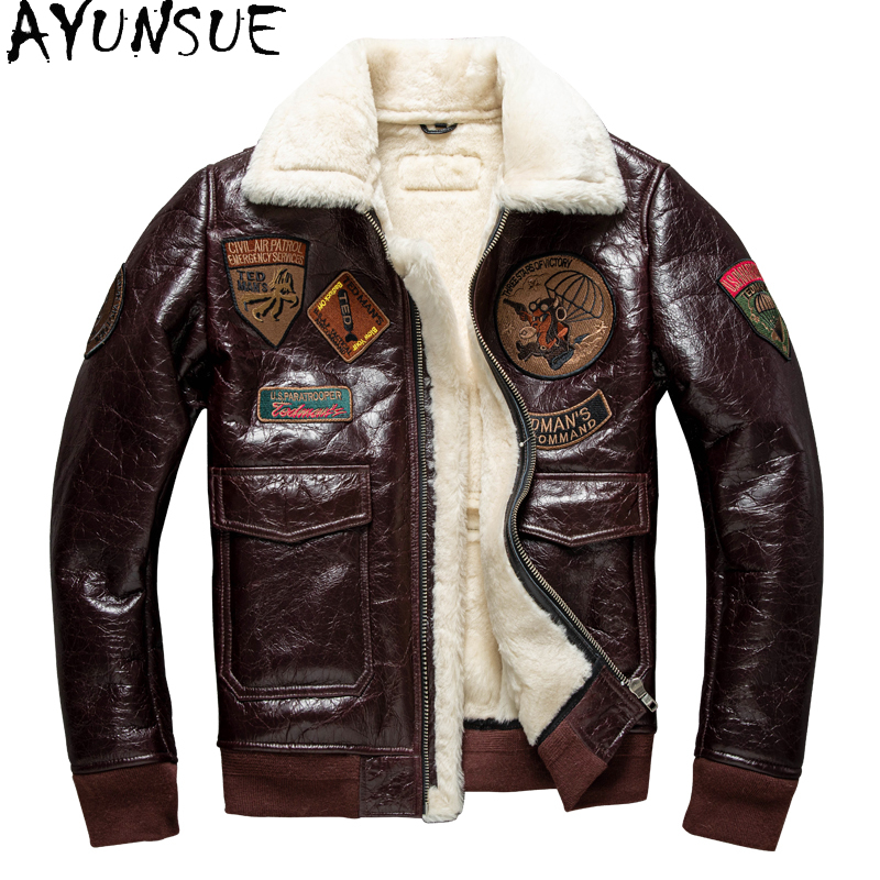 Mens Fashion Bomber Jacket - AYUNSUE Зимняя кожаная куртка Мужская одежда