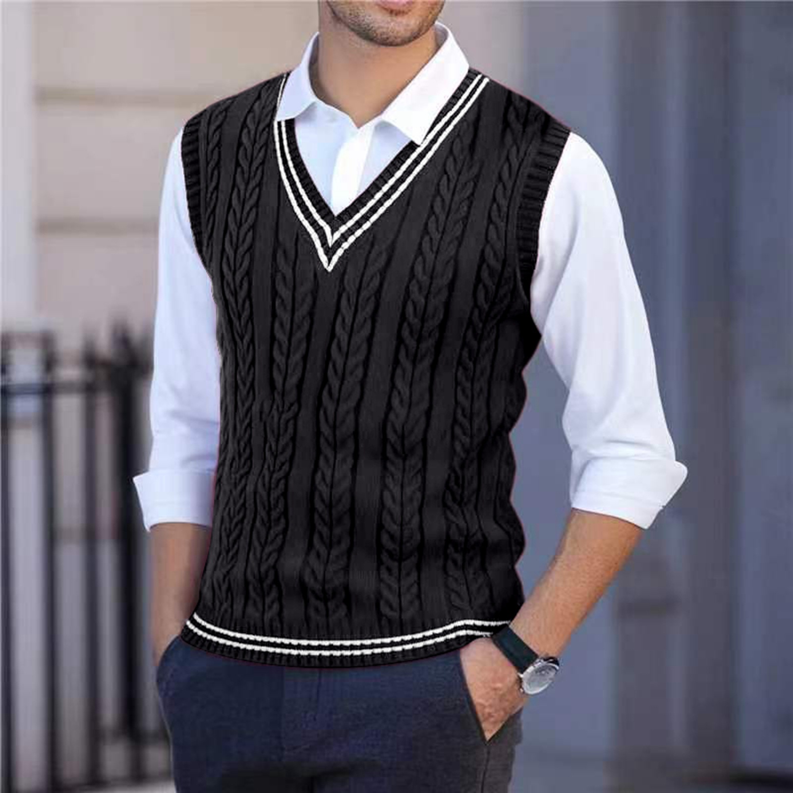 Мужской вязаный жилет с V-обра – обзор и цена Knitted Cardigan Men
