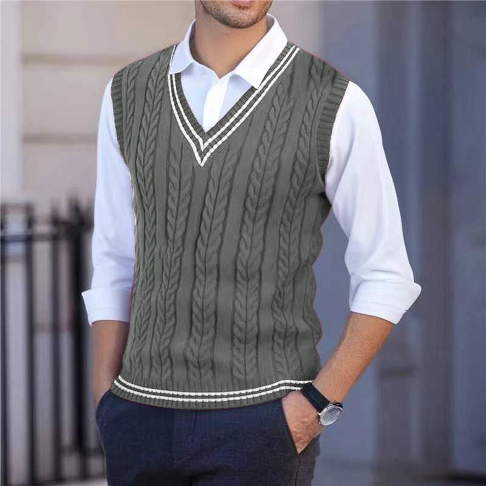 Мужской вязаный жилет с V-обра – обзор и цена Knitted Cardigan Men